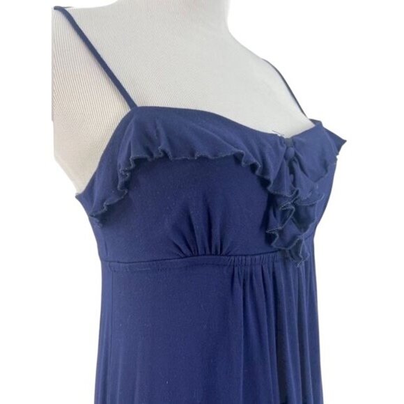 Navy Blue Boho Ruffle Hem Empire Waist Maxi Dress • Cottagecore Coquette Boho S - Picture 6 of 16